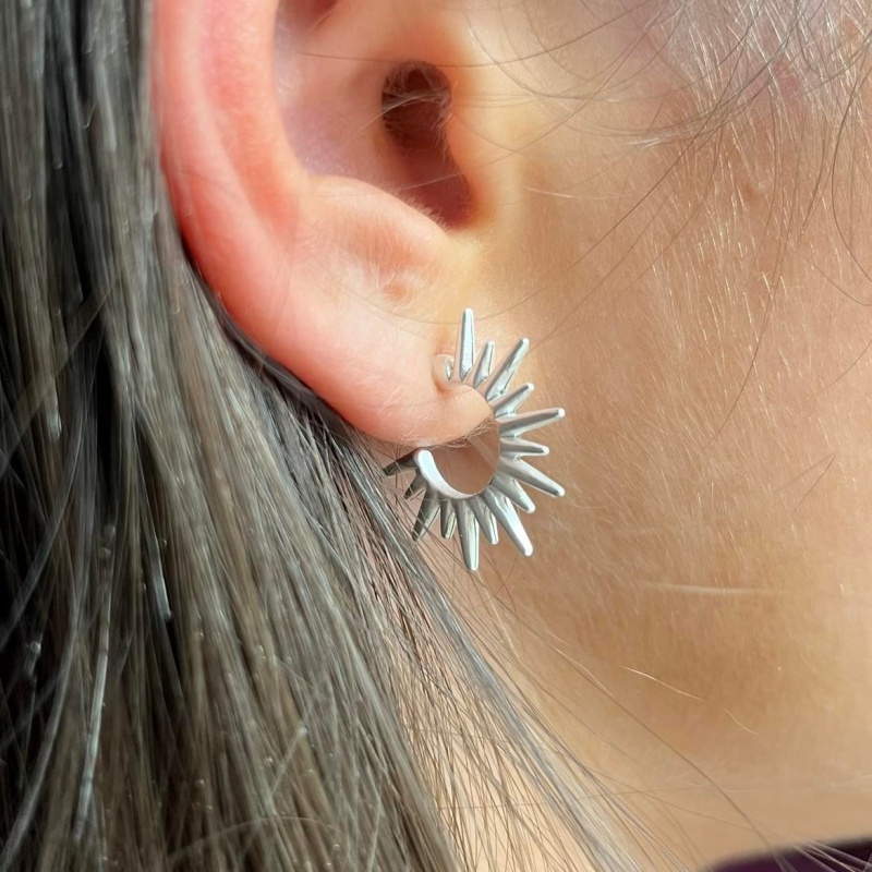 Sunburst Huggie Earrings - Silver